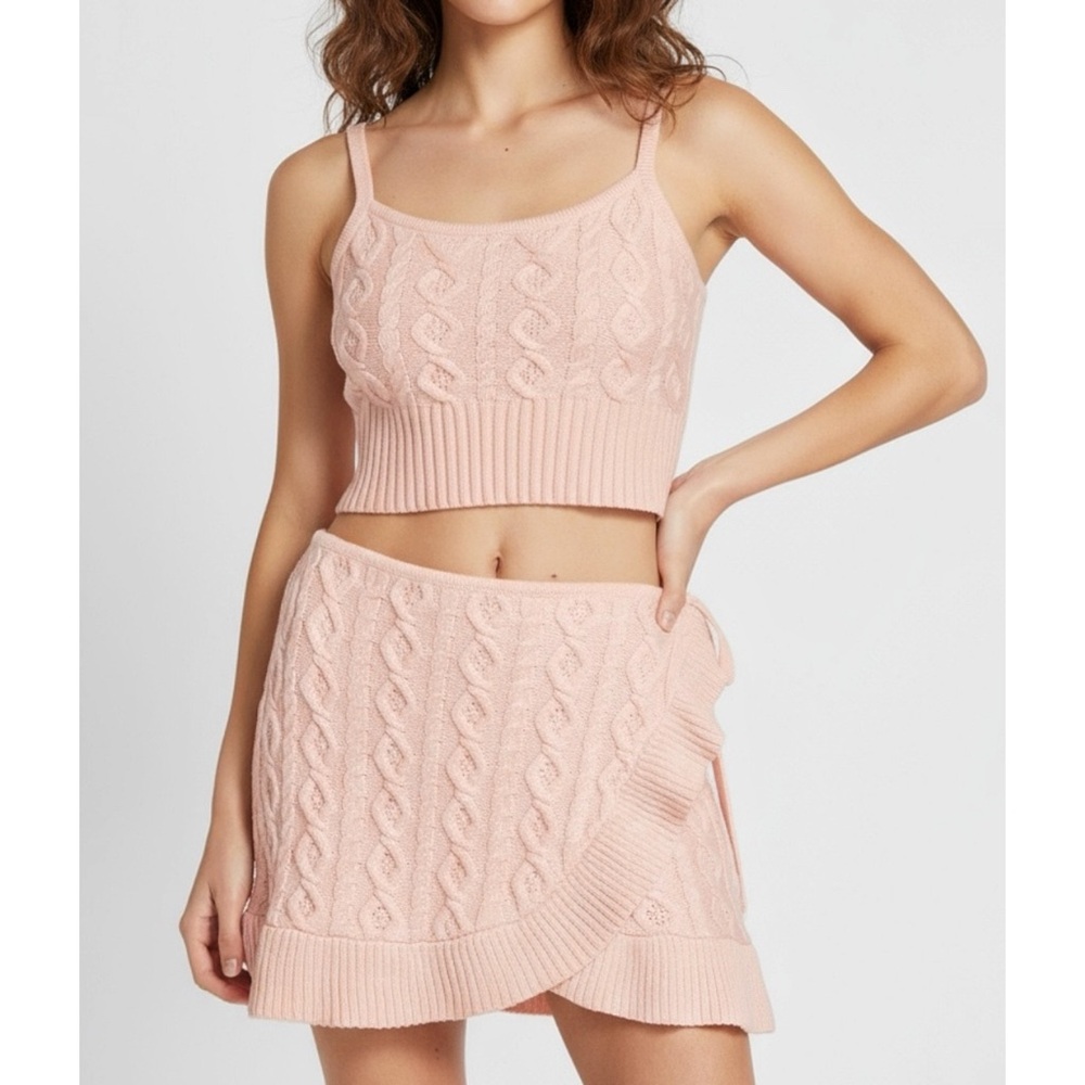 GUIZIO Gemma Cable Knit Wool-Blend Wrap Mini Skirt, Pink, XS